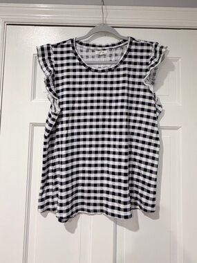 Maurices Gingham Ruffle Sleeve Top XL Black White